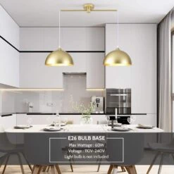 2-Light 34.64 In. Gold Modern Dome Pendant Light With Metal Shade, No Bulbs Included -Lamp Parts gold adsensty pendant lights hd5 2pg d00156 1f 1000