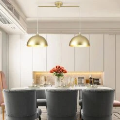 2-Light 34.64 In. Gold Modern Dome Pendant Light With Metal Shade, No Bulbs Included -Lamp Parts gold adsensty pendant lights hd5 2pg d00156 40 1000