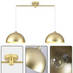 2-Light 34.64 In. Gold Modern Dome Pendant Light With Metal Shade, No Bulbs Included -Lamp Parts gold adsensty pendant lights hd5 2pg d00156 4f 1000