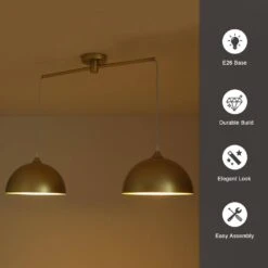 2-Light 34.64 In. Gold Modern Dome Pendant Light With Metal Shade, No Bulbs Included -Lamp Parts gold adsensty pendant lights hd5 2pg d00156 c3 1000