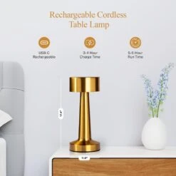 The Chelsea 8.4 In. Gold Modern Cordless Rechargeable Integrated LED Table Lamps 2-Pack -Lamp Parts gold bell howell table lamps 6568 c3 1000