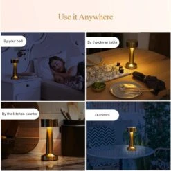 The Chelsea 8.4 In. Gold Modern Cordless Rechargeable Integrated LED Table Lamps 2-Pack -Lamp Parts gold bell howell table lamps 6568 fa 1000