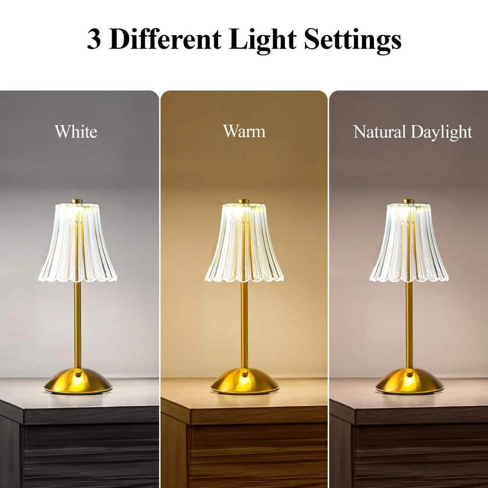 The Alma 11.6 In. Gold Acrylic Crystal Cordless Rechargeable Integrated LED Table Lamps 2-Pack 6 The Alma 11.6 In. Gold Acrylic Crystal Cordless Rechargeable Integrated LED Table Lamps 2-Pack - Image 4