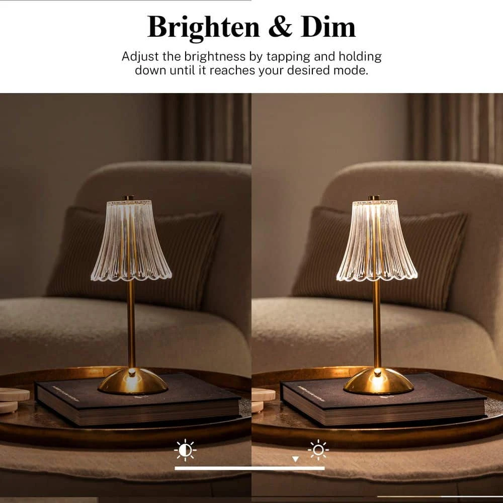 The Alma 11.6 In. Gold Acrylic Crystal Cordless Rechargeable Integrated LED Table Lamps 2-Pack 7 The Alma 11.6 In. Gold Acrylic Crystal Cordless Rechargeable Integrated LED Table Lamps 2-Pack - Image 5