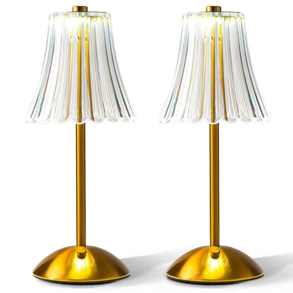 The Alma 11.6 In. Gold Acrylic Crystal Cordless Rechargeable Integrated LED Table Lamps 2-Pack 3 The Alma 11.6 In. Gold Acrylic Crystal Cordless Rechargeable Integrated LED Table Lamps 2-Pack