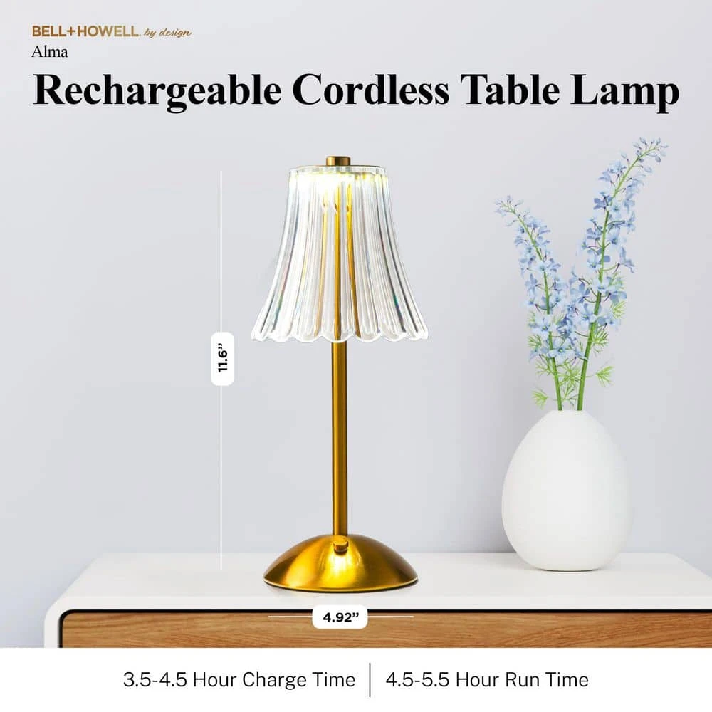 The Alma 11.6 In. Gold Acrylic Crystal Cordless Rechargeable Integrated LED Table Lamps 2-Pack 4 The Alma 11.6 In. Gold Acrylic Crystal Cordless Rechargeable Integrated LED Table Lamps 2-Pack - Image 2