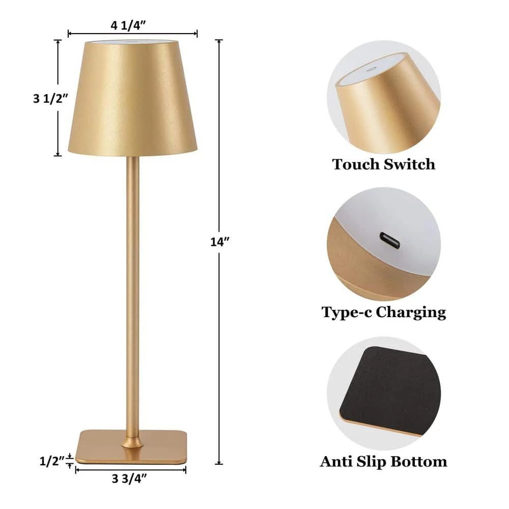 4-Pack 14 In. Gold LED Cordless Table Lamp, 3CCT Dimmable Portable Desk Lamps 7 4-Pack 14 In. Gold LED Cordless Table Lamp, 3CCT Dimmable Portable Desk Lamps - Image 5