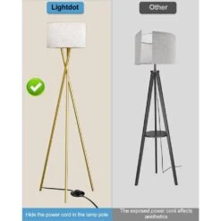 66 In. Gold Tripod Floor Lamp For Living Room, Vintage Standing Lamps With Fabric Lampshade, E26 Bulb Included -Lamp Parts gold floor lamps fl 66 g 1f 1000