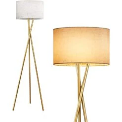 66 In. Gold Tripod Floor Lamp For Living Room, Vintage Standing Lamps With Fabric Lampshade, E26 Bulb Included