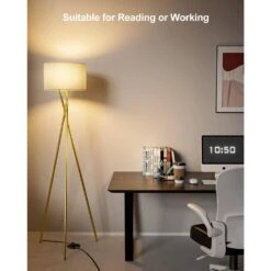 66 In. Gold Tripod Floor Lamp For Living Room, Vintage Standing Lamps With Fabric Lampshade, E26 Bulb Included -Lamp Parts gold floor lamps fl 66 g fa 1000