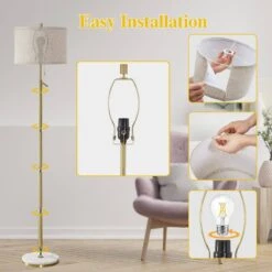 Floor Lamps 64in Gold Modern 1 Bulb, Adjustable Height Standard Floor Lamp For Living Room With Fabric Drum Shade -Lamp Parts gold gtclighting floor lamps w 1fl 033b 66 1000