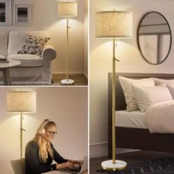 Floor Lamps 64in Gold Modern 1 Bulb, Adjustable Height Standard Floor Lamp For Living Room With Fabric Drum Shade -Lamp Parts gold gtclighting floor lamps w 1fl 033b c3 1000