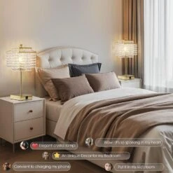 17.6 In. Gold Crystal Touch Table Lamp, Bedside Lamps With USB C Plus A Ports, 3 Way Dimmable Lamp With Crystal Shade -Lamp Parts gold gtclighting table lamps w 1tl 71008b 1d 1000