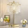 17.6 In. Gold Crystal Touch Table Lamp, Bedside Lamps With USB C Plus A Ports, 3 Way Dimmable Lamp With Crystal Shade -Lamp Parts gold gtclighting table lamps w 1tl 71008b 64 1000