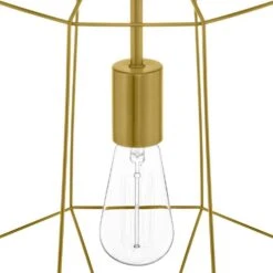 Winfield 1-Light Gold Caged Pendant Light Fixture With Geometric Metal Shade -Lamp Parts gold hampton bay pendant lights kh 001s 1d 1000