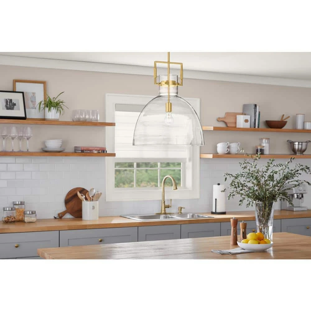 Ballington 17.88 In. 1-Light Gold Oversized Pendant Light Fixture With Clear Glass Shade 3 Ballington 17.88 In. 1-Light Gold Oversized Pendant Light Fixture With Clear Glass Shade
