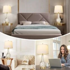 Set Of 2 Gold Shell Pearl Tile Table Lamps, Modern Coastal Bedside Lamp With USB Port, 3-Way Touch Control (2700K LED) -Lamp Parts gold jushua desk lamps ct zy p272359 31 1000