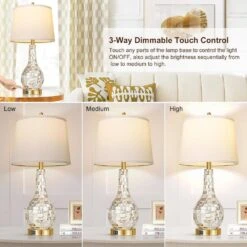 Set Of 2 Gold Shell Pearl Tile Table Lamps, Modern Coastal Bedside Lamp With USB Port, 3-Way Touch Control (2700K LED) -Lamp Parts gold jushua desk lamps ct zy p272359 66 1000