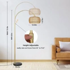 72.8 In. Gold Floor Lamp With Remote And Dimmable LED Bulb Arc Floor Lamps For Living Room, 3 Color Temperatures -Lamp Parts gold jushua floor lamps zy p185418 1f 1000