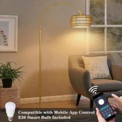 72.8 In. Gold Floor Lamp With Remote And Dimmable LED Bulb Arc Floor Lamps For Living Room, 3 Color Temperatures -Lamp Parts gold jushua floor lamps zy p185418 4f 1000