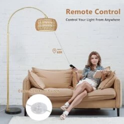 72.8 In. Gold Floor Lamp With Remote And Dimmable LED Bulb Arc Floor Lamps For Living Room, 3 Color Temperatures -Lamp Parts gold jushua floor lamps zy p185418 c3 1000