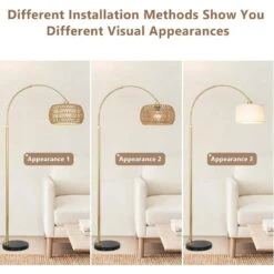 72.8 In. Gold Floor Lamp With Remote And Dimmable LED Bulb Arc Floor Lamps For Living Room, 3 Color Temperatures -Lamp Parts gold jushua floor lamps zy p185418 d4 1000