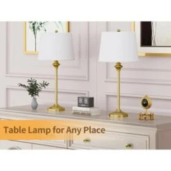 26 In. Gold Modern Metal Bedroom Living Room Bedside Desk Nightstand Table Lamps (Set Of 2) 21 26 In. Gold Modern Metal Bedroom Living Room Bedside Desk Nightstand Table Lamps (Set Of 2) -Lamp Parts gold maxax table lamps t13 gd 76 1000