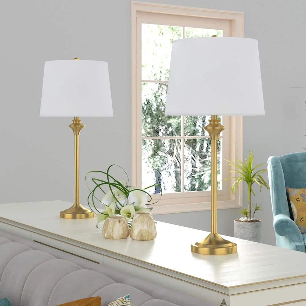 26 In. Gold Modern Metal Bedroom Living Room Bedside Desk Nightstand Table Lamps (Set Of 2) 4 26 In. Gold Modern Metal Bedroom Living Room Bedside Desk Nightstand Table Lamps (Set Of 2) - Image 2