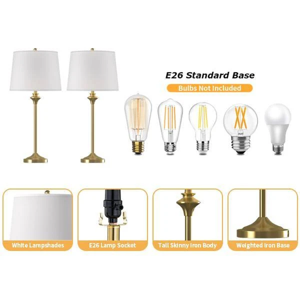 26 In. Gold Modern Metal Bedroom Living Room Bedside Desk Nightstand Table Lamps (Set Of 2) 11 26 In. Gold Modern Metal Bedroom Living Room Bedside Desk Nightstand Table Lamps (Set Of 2) - Image 9