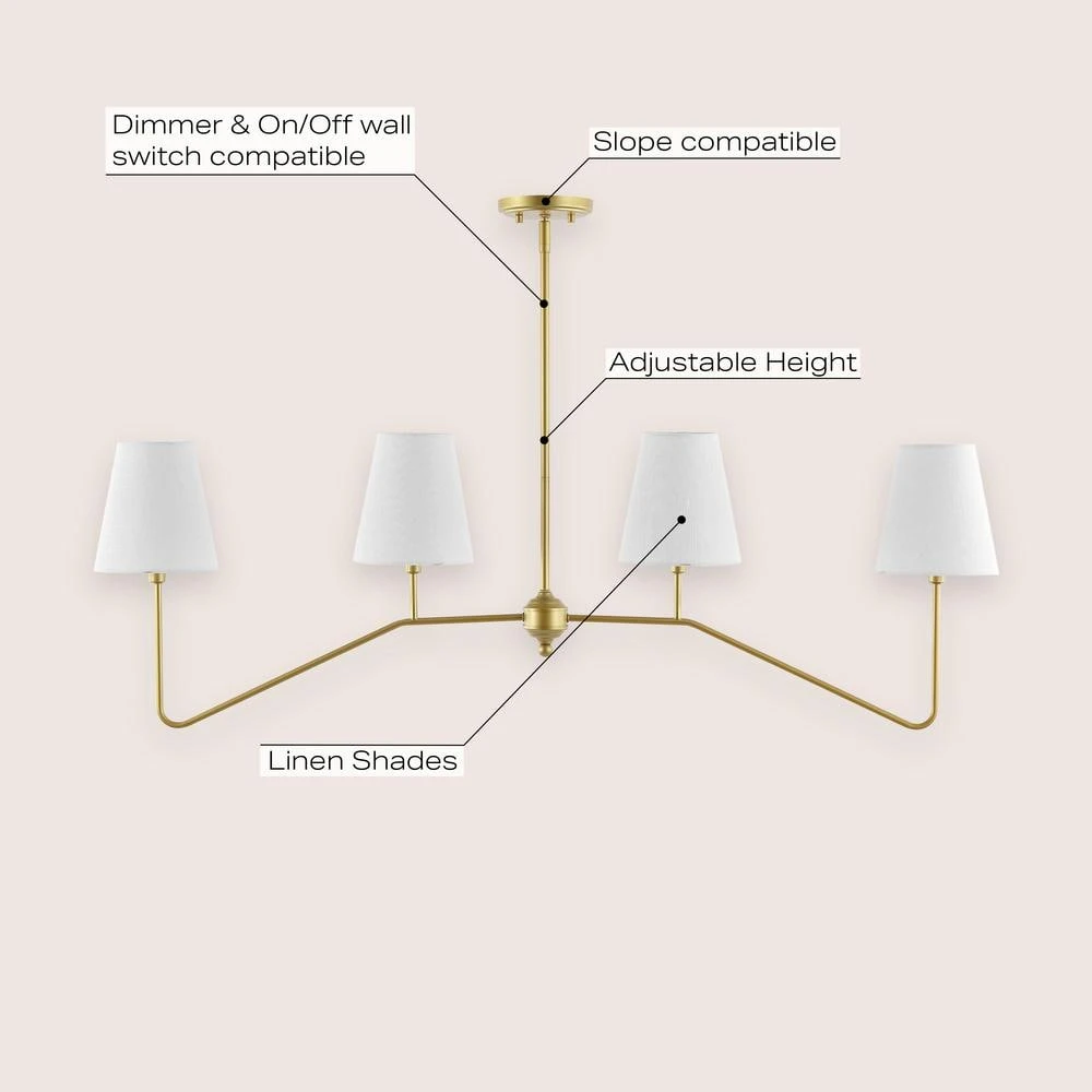 Signe 47.5 40-Watt 4-Light Gold Classic Minimalist Iron Linear LED Pendant Light, Gold Painting 6 Signe 47.5 40-Watt 4-Light Gold Classic Minimalist Iron Linear LED Pendant Light, Gold Painting - Image 4