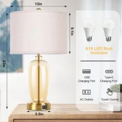 23 In.Modern Golden Glass Touch Table Lamps Set Of 2 With USB Port, 3 Way Dimmable Nightstand Lamps(2 Bulbs Include) -Lamp Parts gold table lamps hxbltdjs 4f 1000
