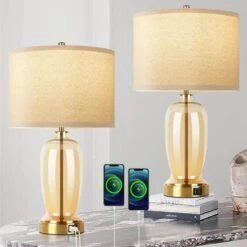 23 In.Modern Golden Glass Touch Table Lamps Set Of 2 With USB Port, 3 Way Dimmable Nightstand Lamps(2 Bulbs Include) -Lamp Parts gold table lamps hxbltdjs c3 1000