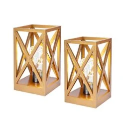 8.9 In. 2-Pack Retro Battery Powered Indoor Table Lamps, Gold Finish