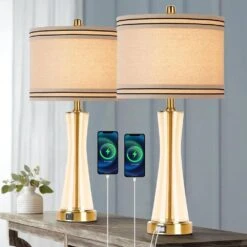 27.4in.Golden Glass Table Lamps Set (Set Of 2) With USB Ports 3-Way Dimmable Touch Control Nightstand Lamp -Lamp Parts gold table lamps xmybltdjs 1f 1000