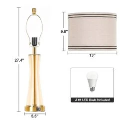 27.4in.Golden Glass Table Lamps Set (Set Of 2) With USB Ports 3-Way Dimmable Touch Control Nightstand Lamp -Lamp Parts gold table lamps xmybltdjs c3 1000