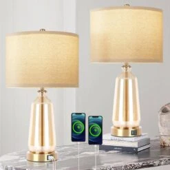 23 In. Golden Touch Control Glass Table Lamp (Set Of 2) With USB Ports 3-Way Dimmable Nightstand Lamps(Include 2 Bulbs) -Lamp Parts gold table lamps zxbltdjs c3 1000