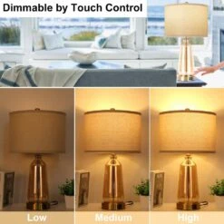 23 In. Golden Touch Control Glass Table Lamp (Set Of 2) With USB Ports 3-Way Dimmable Nightstand Lamps(Include 2 Bulbs) -Lamp Parts gold table lamps zxbltdjs fa 1000