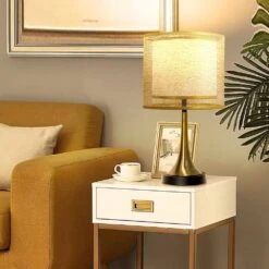 18 In. Gold, Black Bedside Vintage With Double Layer Wire Cloth Cover Lampshade Nightstand Lamps Table Lamp (2-Pack) -Lamp Parts gold tozing table lamps tflt3003 01 gdjs 2set 4f 1000