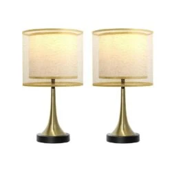 18 In. Gold, Black Bedside Vintage With Double Layer Wire Cloth Cover Lampshade Nightstand Lamps Table Lamp (2-Pack)