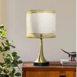 18 In. Gold, Black Bedside Vintage With Double Layer Wire Cloth Cover Lampshade Nightstand Lamps Table Lamp (2-Pack) -Lamp Parts gold tozing table lamps tflt3003 01 gdjs 2set 77 1000