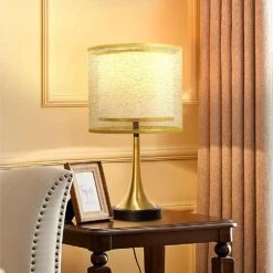 18 In. Gold, Black Bedside Vintage With Double Layer Wire Cloth Cover Lampshade Nightstand Lamps Table Lamp (2-Pack) -Lamp Parts gold tozing table lamps tflt3003 01 gdjs 2set c3 1000
