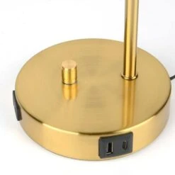 14 In. Industrial Gold Table Lamp With Glass Shade For Bedrooms Bedside Lamps With USB Port And Outlet (Bulb Included) -Lamp Parts gold tozing table lamps tl t08 bg 1f 1000