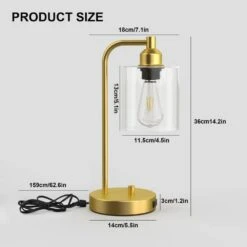 14 In. Industrial Gold Table Lamp With Glass Shade For Bedrooms Bedside Lamps With USB Port And Outlet (Bulb Included) -Lamp Parts gold tozing table lamps tl t08 bg 44 1000
