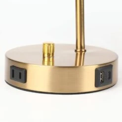 15 In. Industrial Gold Table Lamp With Glass Shade For Bedrooms Bedside Lamps With USB Port And Outlet (Bulb Included) -Lamp Parts gold tozing table lamps tl t10 bg 4f 1000