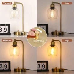 15 In. Industrial Gold Table Lamp With Glass Shade For Bedrooms Bedside Lamps With USB Port And Outlet (Bulb Included) -Lamp Parts gold tozing table lamps tl t10 bg 77 1000