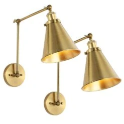 Swing Arm Adjustable Wall Lamps Set Of 2 Brass Hardwired Light Fixture Up Down Metal Shade