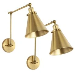 Swing Arm Adjustable Wall Lamps Set Of 2 Brass Hardwired Light Fixture Up Down Metal Shade -Lamp Parts gold wall lamps wbwl y012 gd fa 1000