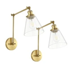 Swing Arm Adjustable Wall Lamps Set Of 2 Brass Hardwired Light Fixture Up Down Glass Shade -Lamp Parts gold wall lamps wbwl y014 gs 44 1000