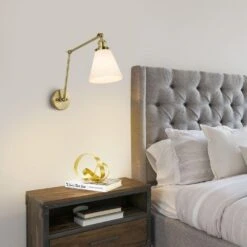 Gold Swing Arm Adjustable Wall Lamps Warm Hardwired Light Fixture Up Down Glass Shade -Lamp Parts gold wall lamps wbwl y033 wt fa 1000