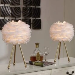 19 In. Gold Tripod Modern White Bedroom Living Room Bedside Desk Nightstand Small Table Lamps (Set Of 2) -Lamp Parts gold white maxax table lamps t21 wh 76 1000